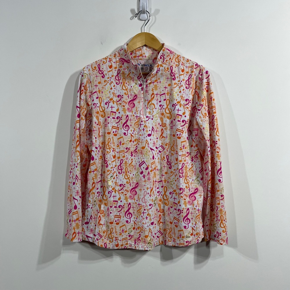 IBKUL Womens XL Music Note Print Sun Shirt UPF 50+ Top Golf Outdoors Vacation